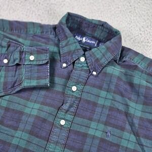 Ralph Lauren Shirt Mens Large Green Blue Plaid Button Down Long Sleeve Classic